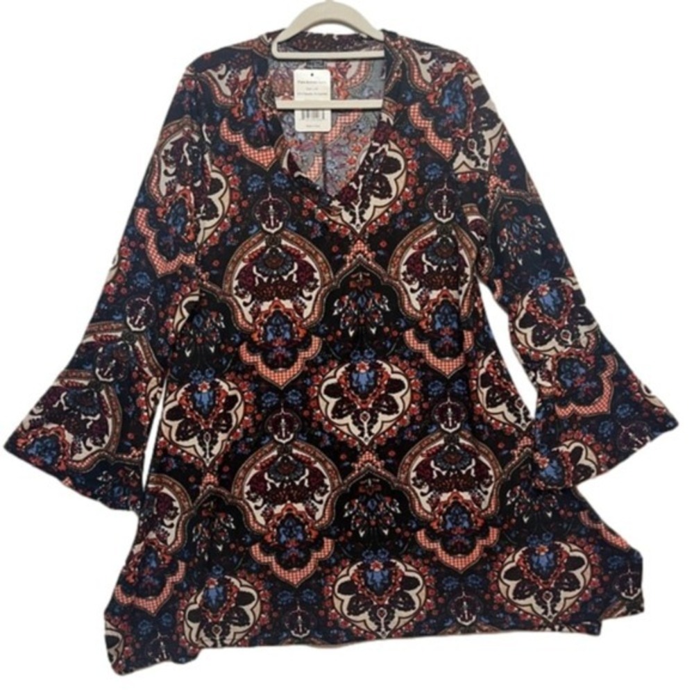 NWT Flare Bottom Bell Sleeve Floral AOP Tunic Women's XL Top Shirt Dress Boho